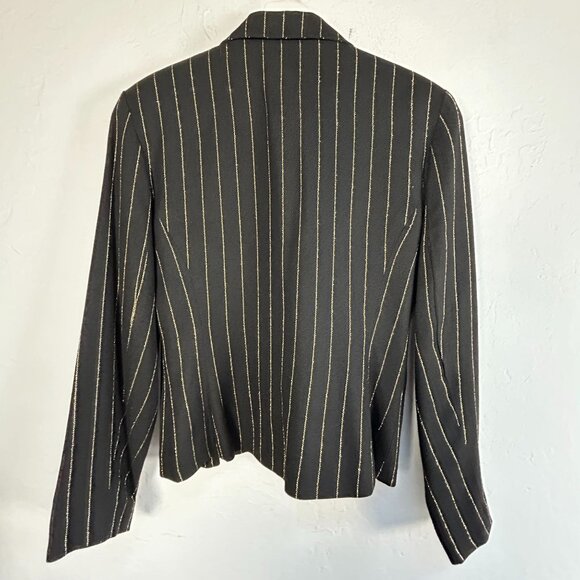 Audio Connie Anderson Womens Pinstripe Double-Breasted Blazer Jacket Black Gold - Picture 2 of 7